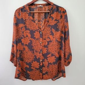 Maurices Long Sleeve Sheer Floral Blouse Large